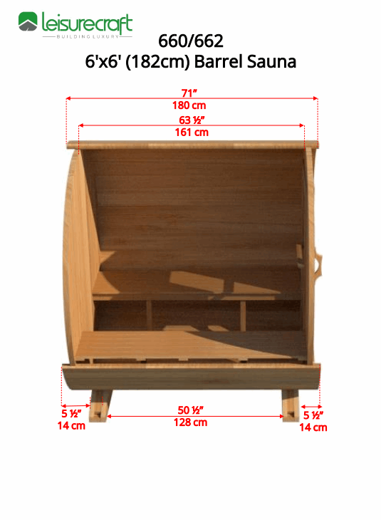 Dundalk 6'x6' (182cm) Barrel Sauna- Clear Cedar