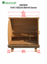 Dundalk 6'x6' (182cm) Barrel Sauna- Clear Cedar
