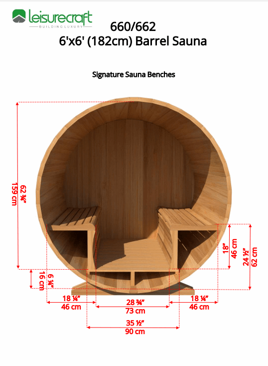 Dundalk 6'x6' (182cm) Barrel Sauna- Clear Cedar