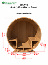 Dundalk 6'x6' (182cm) Barrel Sauna- Clear Cedar
