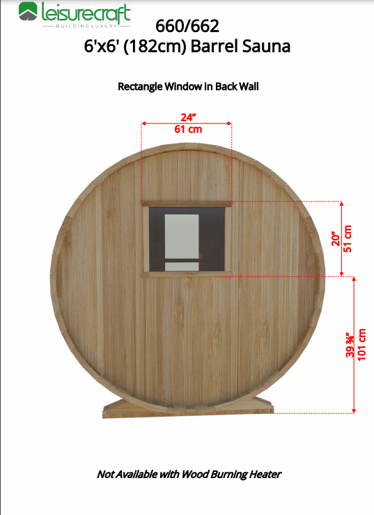 Dundalk 6'x6' (182cm) Barrel Sauna- Clear Cedar