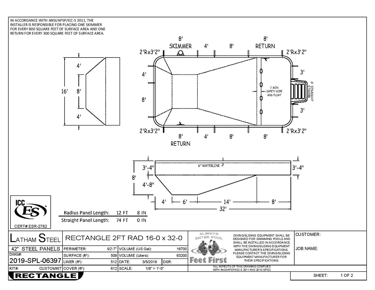 16 x 32 Rectangle Inground Pool Kit (6 Foot Step)
